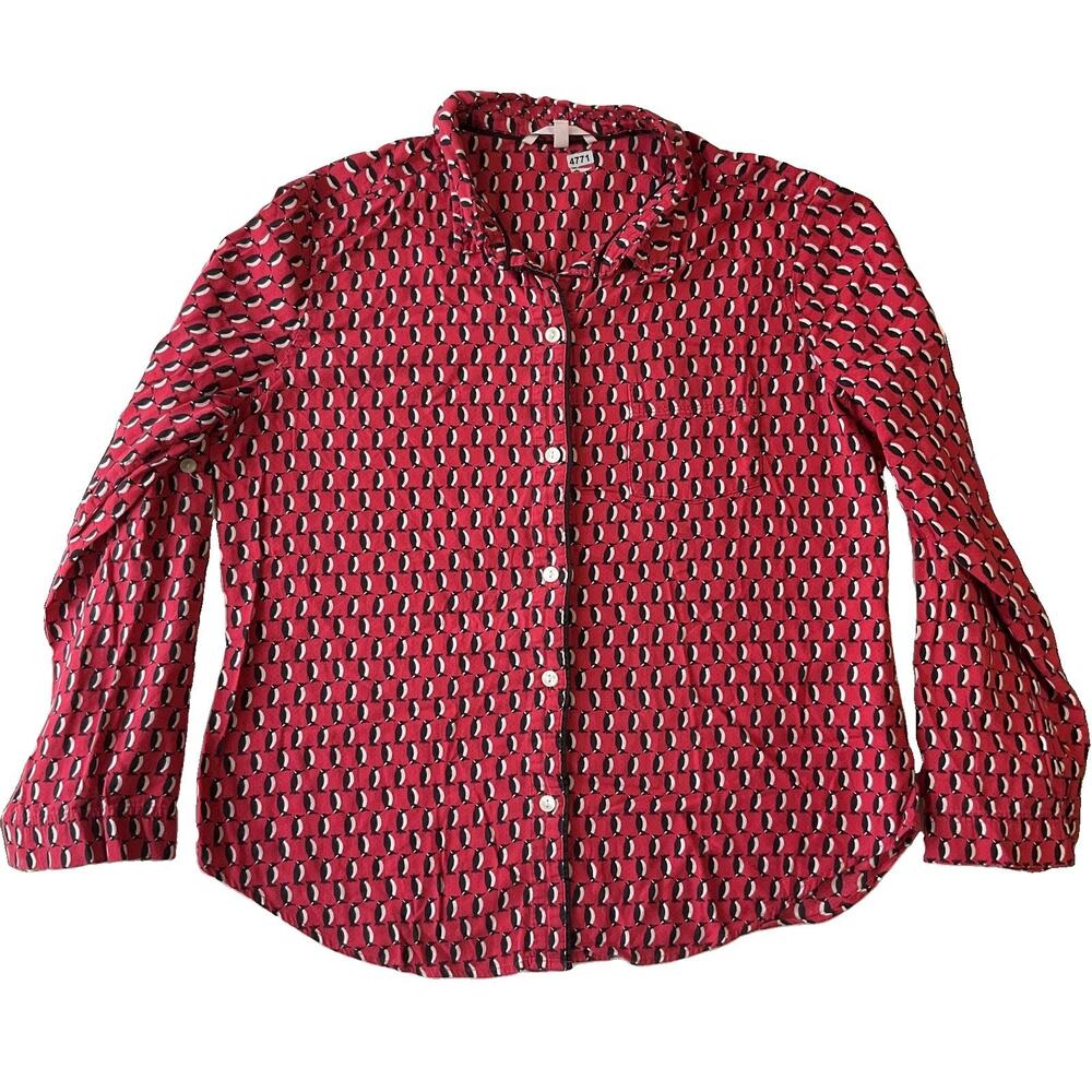 Victoria's Secret Women Button Up Shirt S/P Red Animal Print Sleepwear longsleev